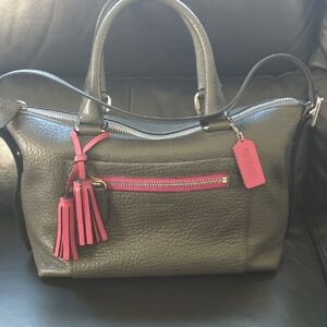 Coach Molly Black and Pink Textured Leather Satchel